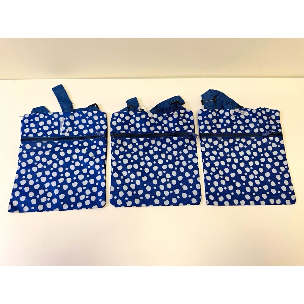 Set of 3 Lightweight Blue & White Polka Dot Zipper Bags